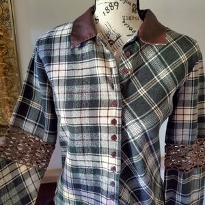 Vintage Cotton Leather And Lace Plaid Western Shirt